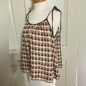 Paula Thomas for Thomas Wylde Y2K Brown Silk Skull Print Silk Trapeze Tank